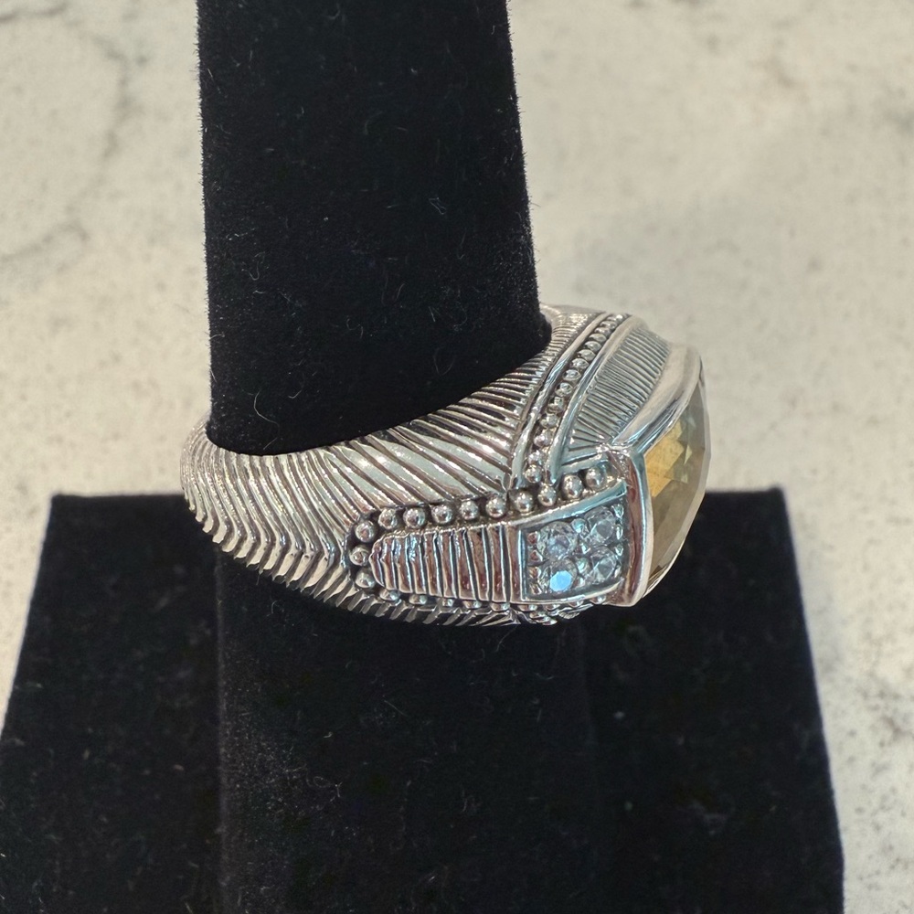 Judith Ripka Citrine & Diamonique sterling silver ring - Picture 3 of 6